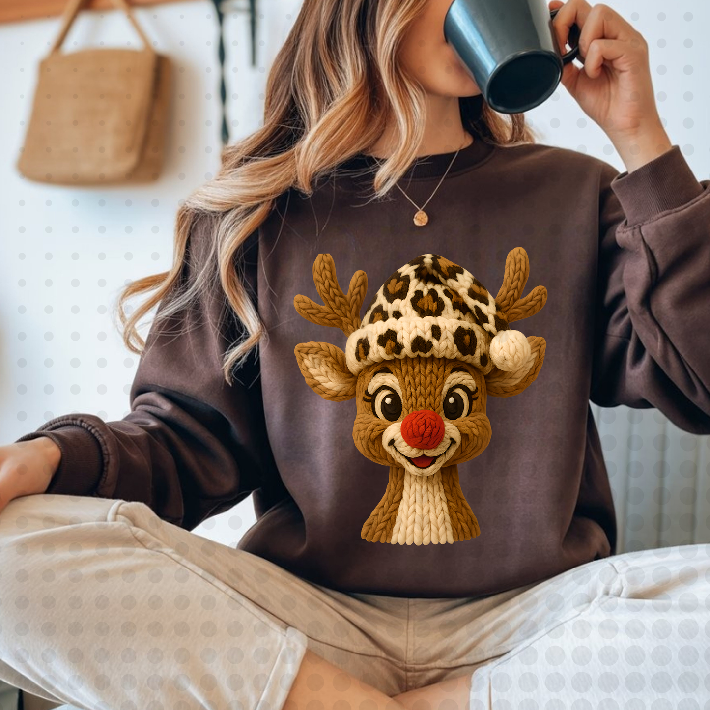 Faux Yarn Leopard Reindeer