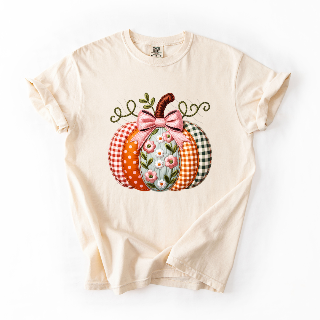 Faux Embroidered floral pumpkin