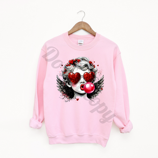 Cupid blowing bubble gum