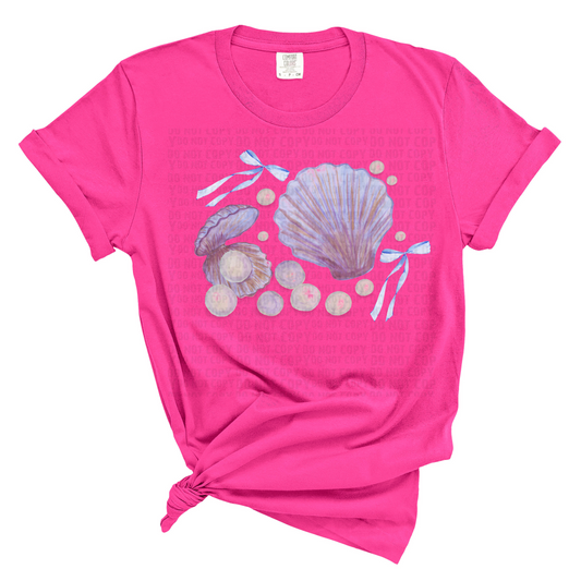 Watercolor Seashells, Oysters Ribbons & Pearls
