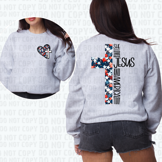 She Loves Jesus & America too Patriotic Cross