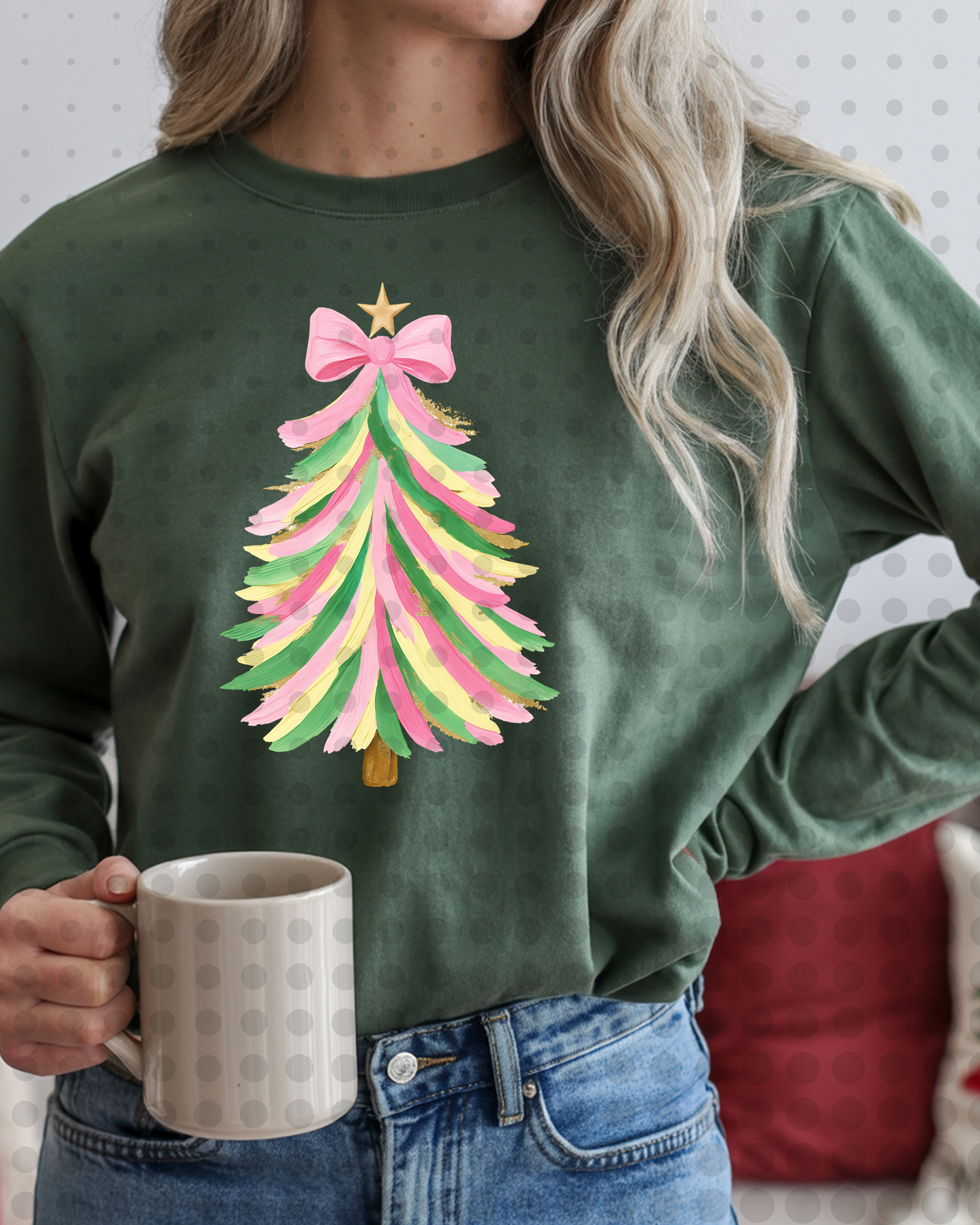 Painted Strokes Christmas Tree-pink,yellow,green