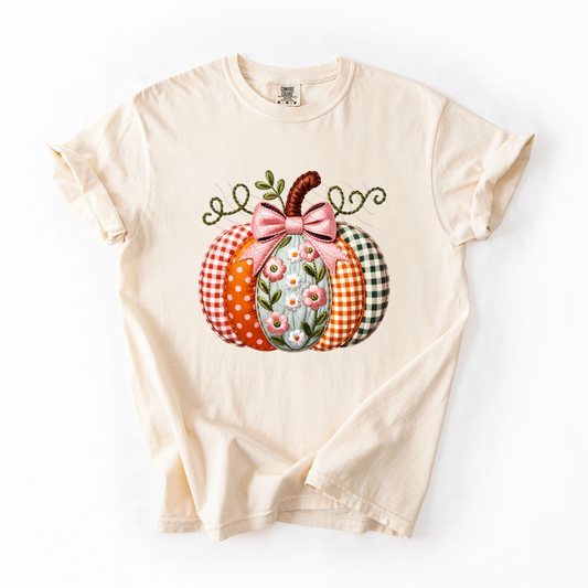 Faux Embroidered floral pumpkin