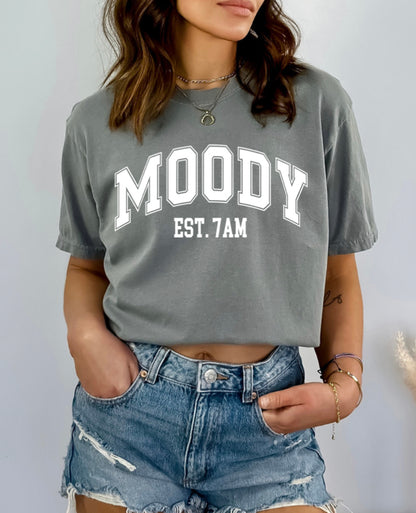 Moody est 7am- black + white font option