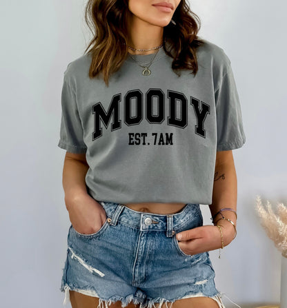 Moody est 7am- black + white font option