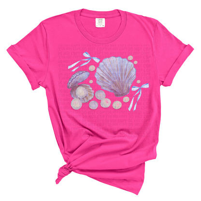 Watercolor Seashells, Oysters Ribbons & Pearls