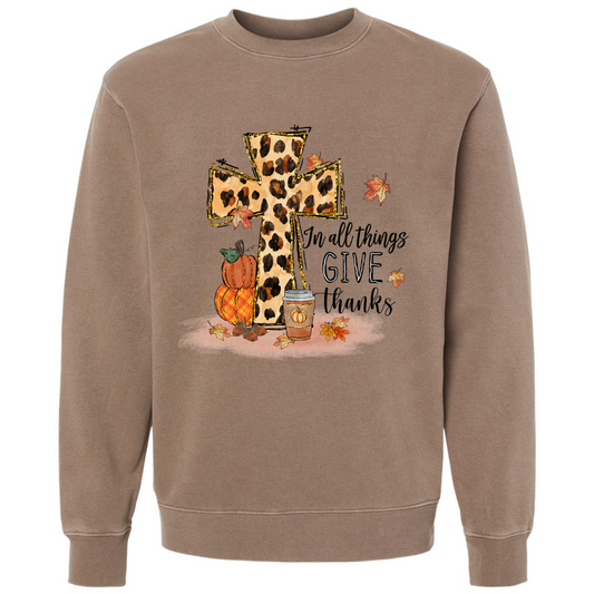 In all Things Give Thanks Leopard Cross
