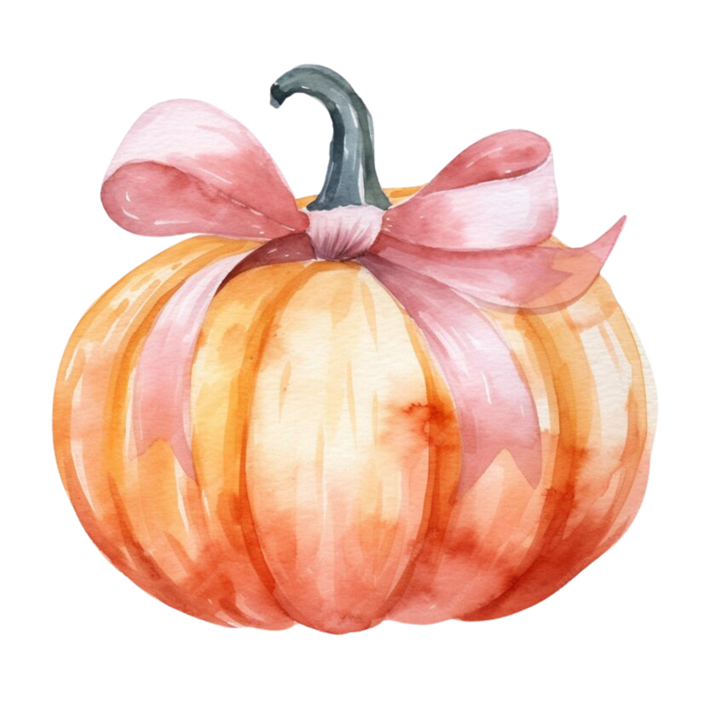 Watercolor Orange Pumpkin with Pink Bow