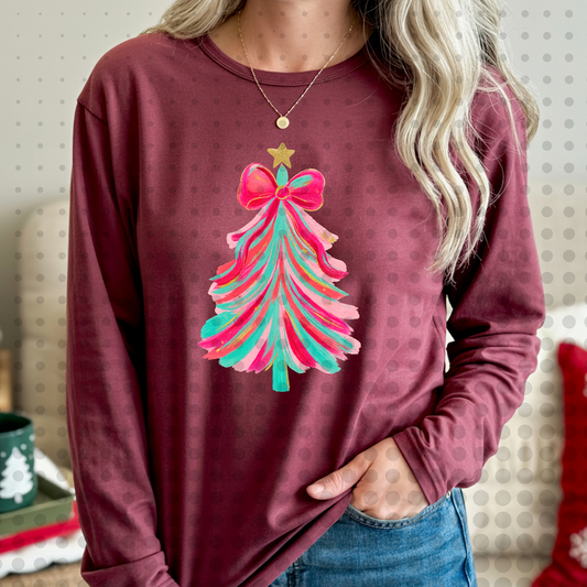 Watercolor Pink & Teal Christmas Tree