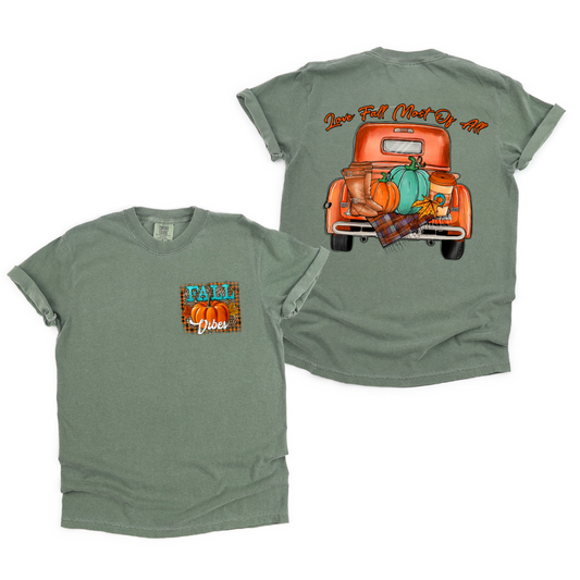 Fall truck & pumpkins w/ matching pocket option