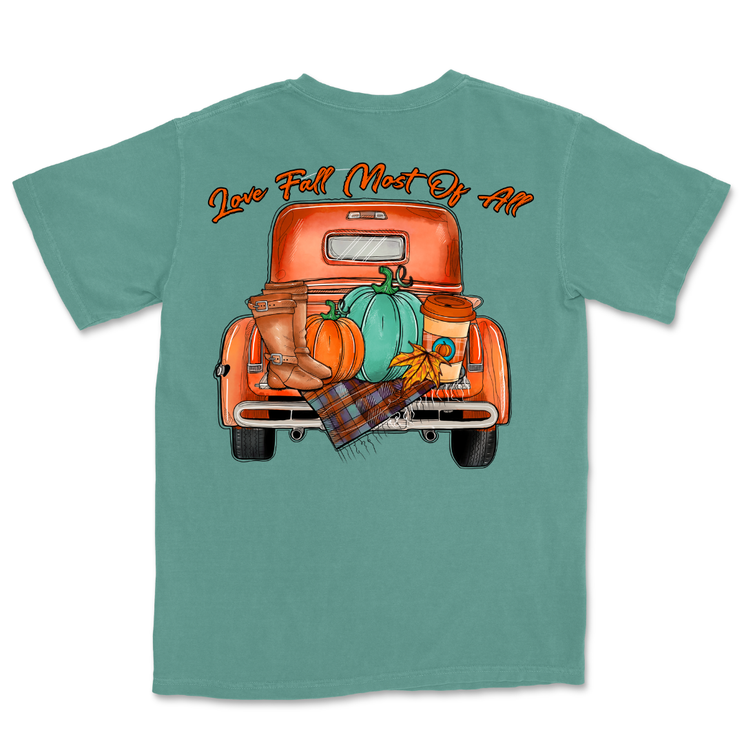 Fall truck & pumpkins w/ matching pocket option