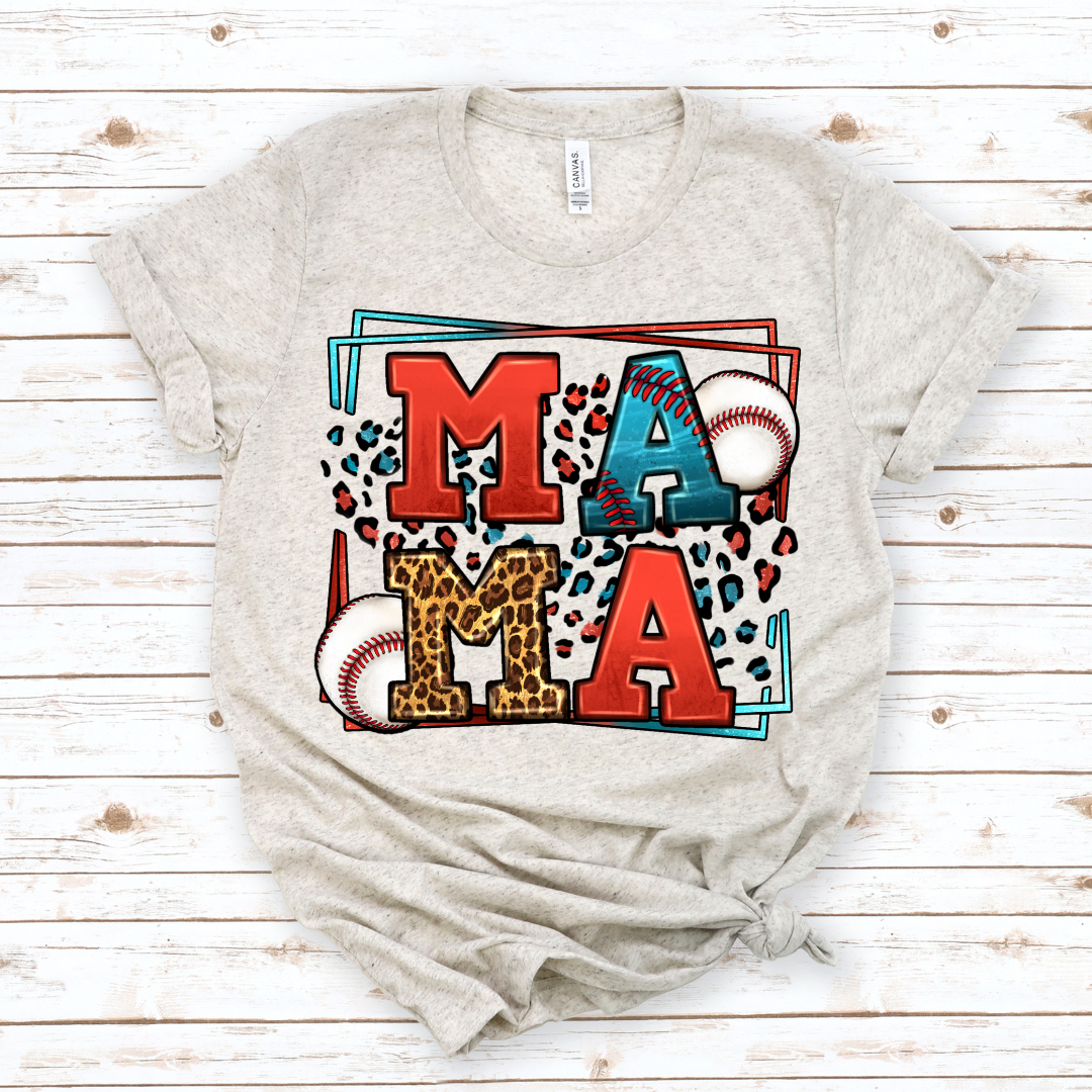 Baseball MAMA - Red/Blue Leopard