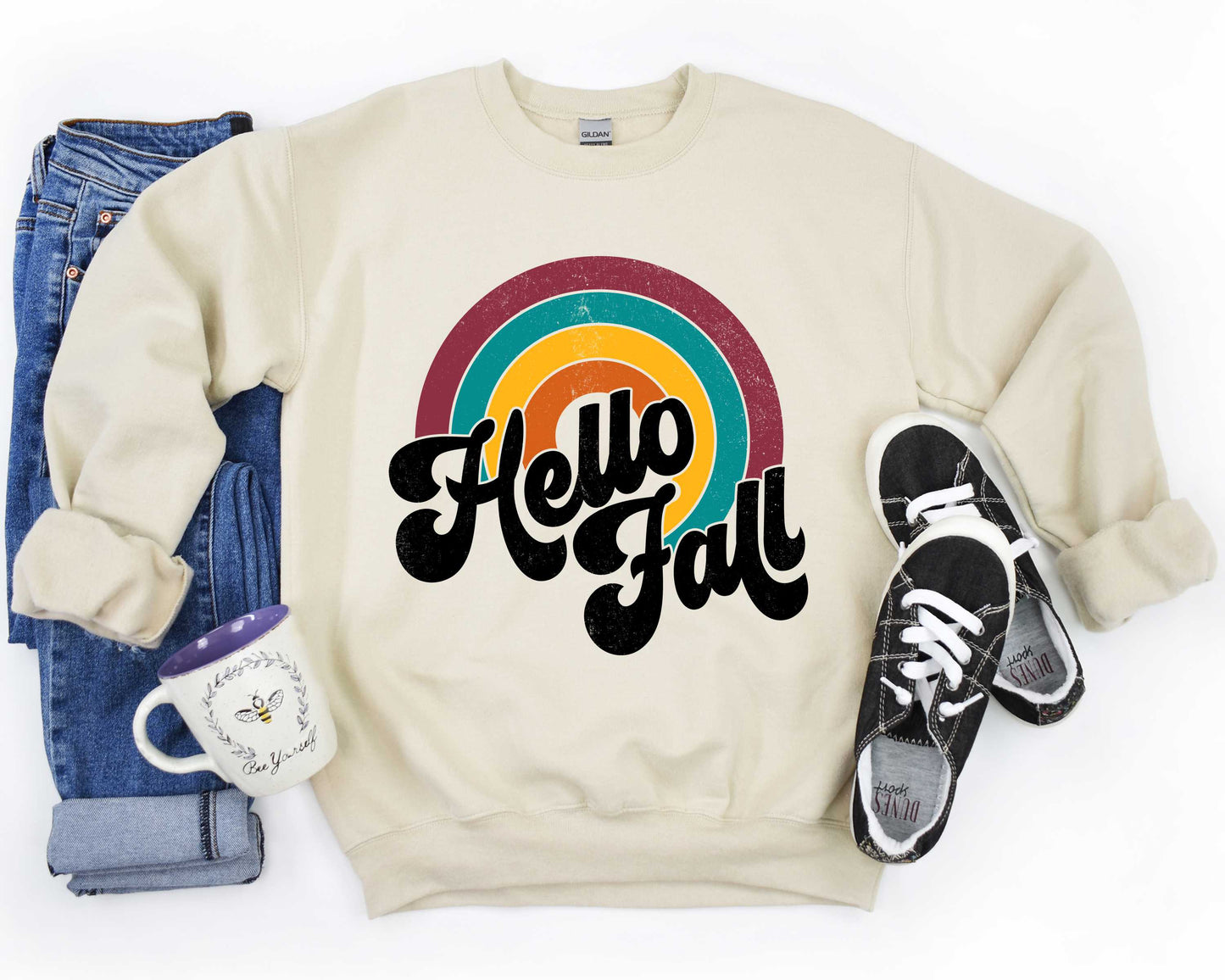 Hello Fall retro rainbow